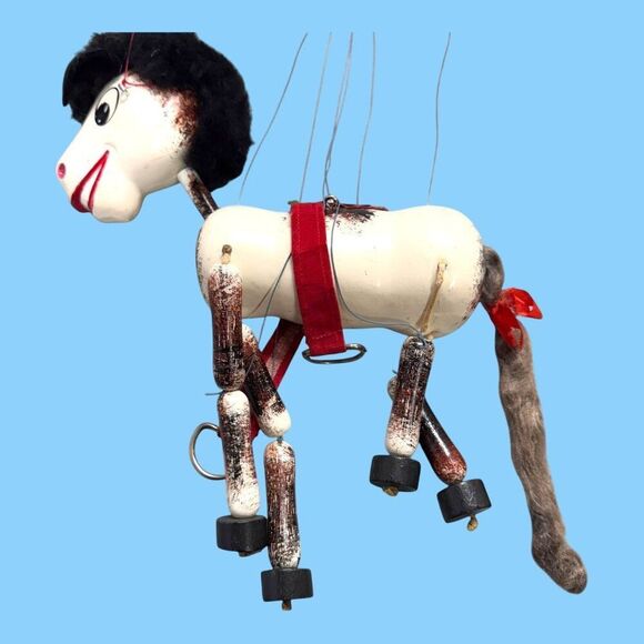 Vintage Pelham Wooden Horse Marionette Puppet Black Yarn Mane & Long Tail READ - Picture 7 of 7